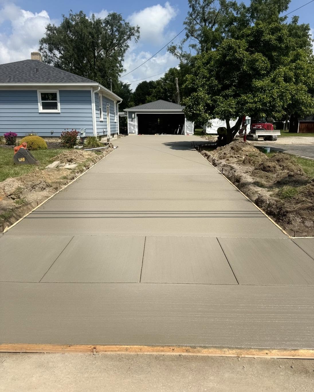 Newly poured concrete residential driveway