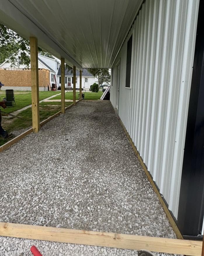 Prepared base under a covered patio before the pour